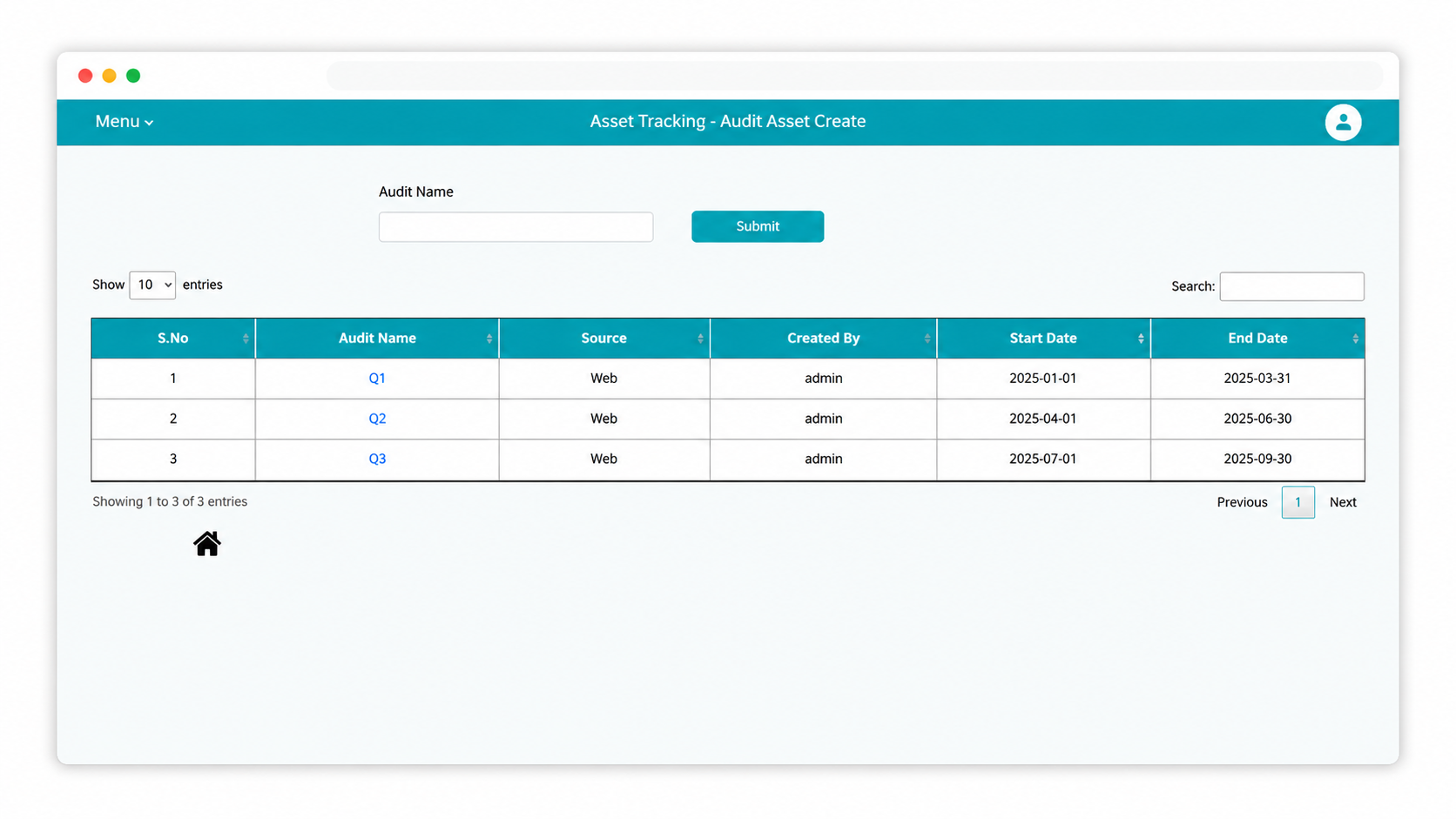 Asset management software screenshot